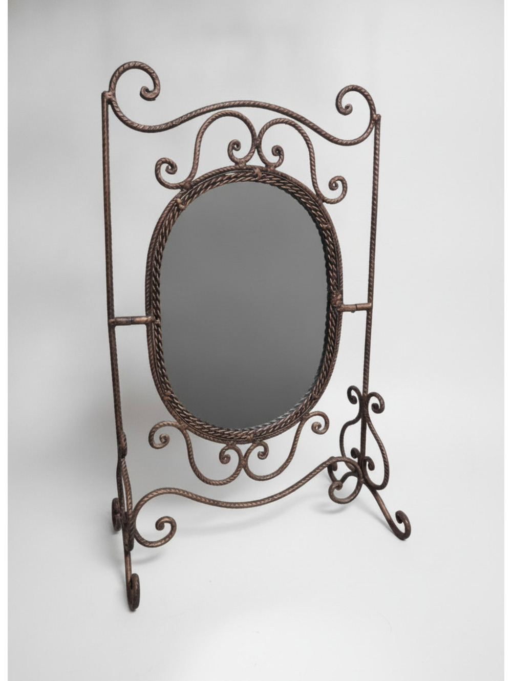 Vintage Hollywood Regency Ornate Metal Tabletop Vanity Swivel Mirror
